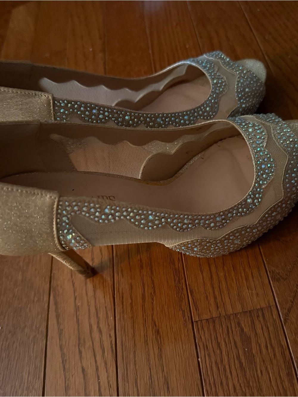 Gold Embellished Mesh High Heels - Women
